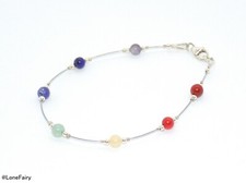 925 Sterling Silver Chakra Gemstone Bracelet *Choose Size* 7 Stone Healing 