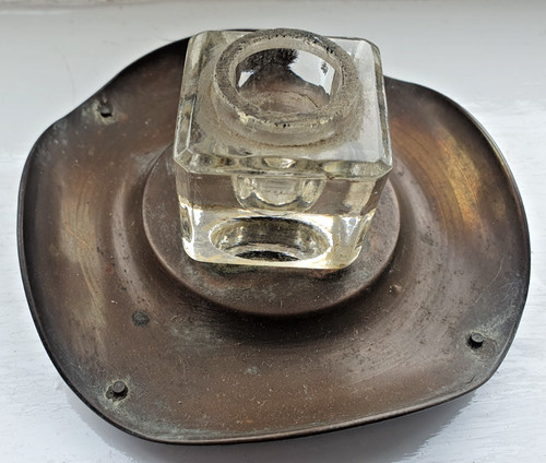 Glass inkwell with metal - glass,