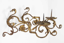 Great, Decorative Pair of Spanish Gilt-Iron Wall Mounted Candle Sconces