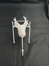 White Metal Stag Head Deer W/Antlers Single Wall Hook Animal Head Ornament