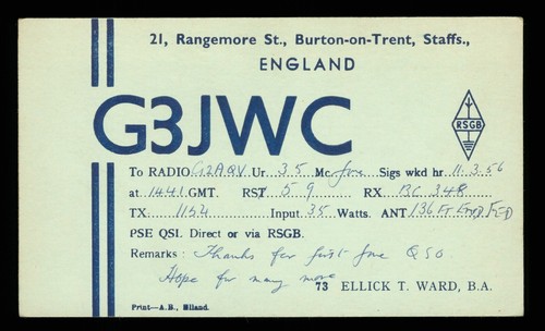 Qsl card radio g3gfw - qsl, uk