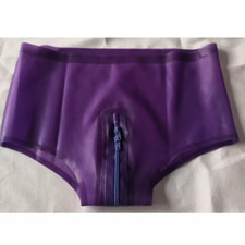 Women Purple Latex Panties Rubber Shorts with crotch zipper Underwear Handmade