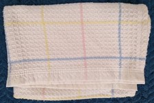 Mothercare Vintage Pram Blanket Waffle white blue pink yellow check GB 70x90cm