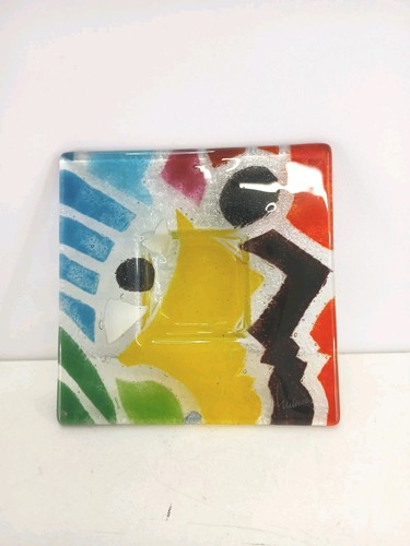 Signed glass square candle - signed,