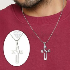 Men Women Handmade Silver Pendant Jesus Christ Name Religious Statement Necklace