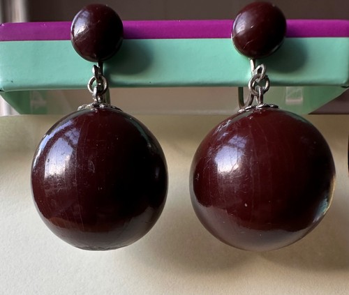 Vintage earrings brown - earrings,,