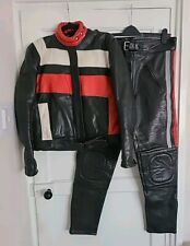 Womens Kett Black Red Leather Motorcycle Trousers 36 Waist And Jacket Size 16 *