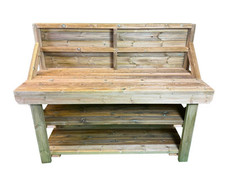 Indoor / Outdoor Wooden Workbench. Heavy duty Work Table With Backboard