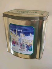 Ringtons Tea Tin "Light Refreshments on a Winters Night" Hinged Lid Gold 15cm