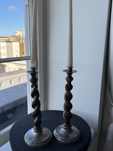 Pair vintage oak barley - oak, twist