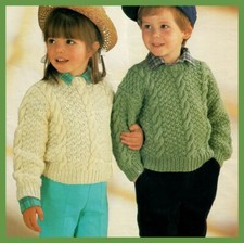 Toddler Children's Aran Cable Fisherman Sweater Vintage Knitting Pattern Reprint