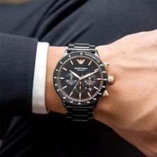 NEW EMPORIO ARMANI MENS WATCH CERAMIC BLACK DIAL BLACK BRACELET AR70002 GENUINE