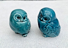 2 Vintage  Poole Pottery  Small Blue Glazed OWLS