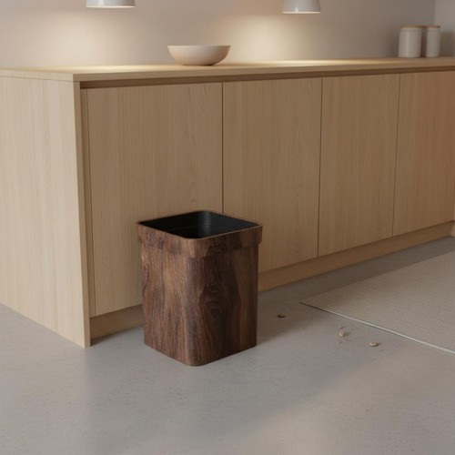 Wood grain trash can large - trash,
