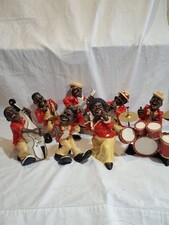 Black Jazz Band Figurines Musician Pottery Figures X 7 Orchestra Vintage 1970s