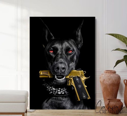 Dog and gold gun - and, fashion