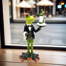 Waiter Frog Statue Desktop Art