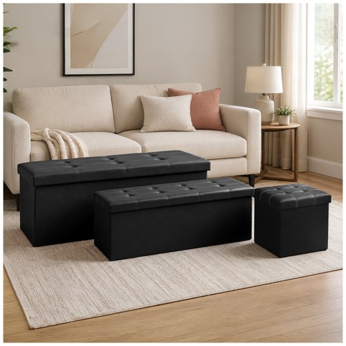 Faux leather ottoman storage - ottoman,