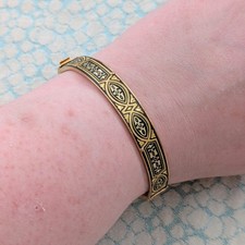 Damascene Snap Bracelet Black & Gold Tone Retro Costume Jewellery 