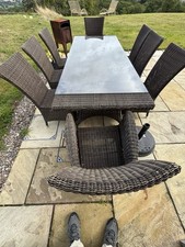 Weather Resistant Rattan Rectangular Dining Table And Set Of 8 Chairs