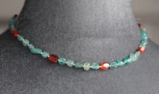 SKY BLUE APATITE & CARNELIAN NUGGET NECKLACE  ~ 925 STERLING SILVER 18"