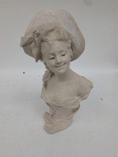 Antique Van Der Straeten Bust Sculpture Victorian Lady with Hat Signed & Stamped