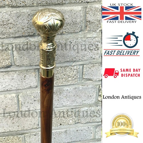 Wooden walking stick brass - wooden,