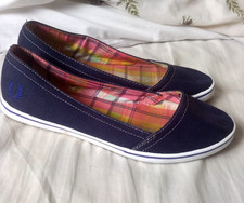 FRED PERRY Blue Canvas Designer Slip-On Boat Ballet Shoes Size 5