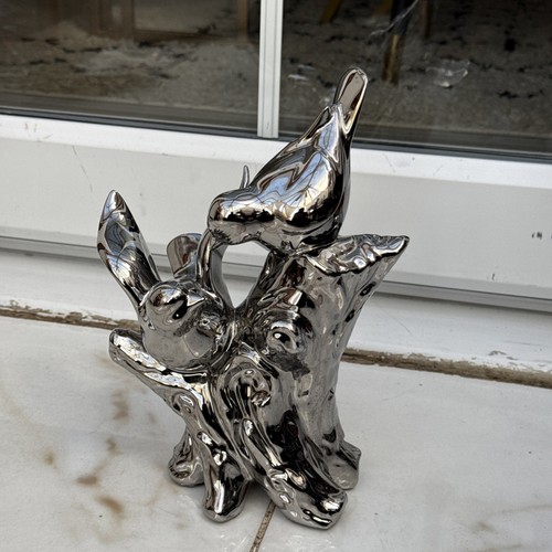 Silver ceramic birds - , figurine