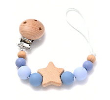 Baby Boys/Girls Dummy Clips Wooden Silicone Beads Chain Strap Holder