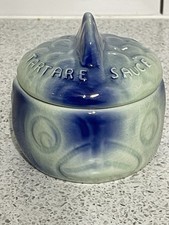 RARE TWO TONE BLUE SYLVAC TARTARE SAUCE FISH FACE POT & LID No. 4915 ENGLAND