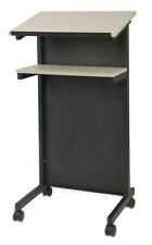 Rolling Beech Wood Lectern Podium with Shelf – Mobile Presentation Stand Black