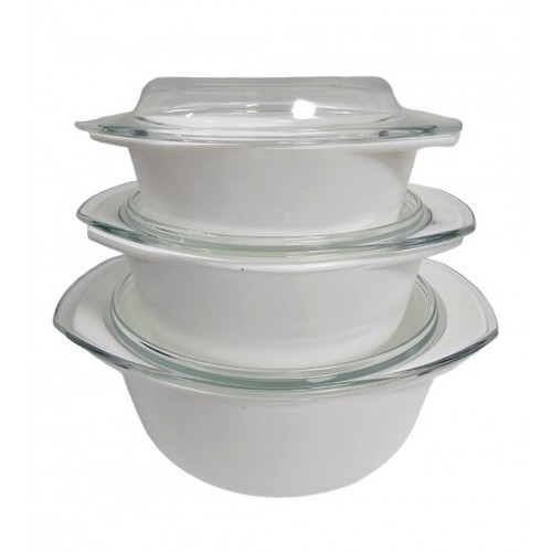 3pcs casserole plain white - casserole,
