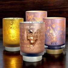 LED Table Lamps Cordless Glass Lights Battery Powered Flowers Butterfly Love