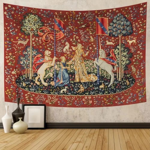 Medieval lady and unicorn - and,