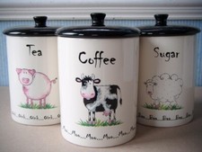 Price & Kensington "Home Farm" Tea Coffee Sugar Jars, Cream/Black, Airtight, VGC