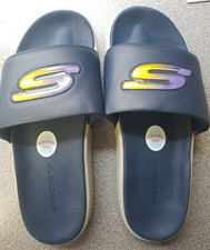 MEN'S SKECHERS GAMBIX 2.0 SLIDER SANDALS - NAVY, GREY - SIZE 9