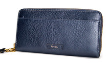 FOSSIL Navy blue leather zip