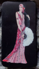 CLINTONS WALLET PURSE ART DECO LADY CARD HOLDER FLAPPER PINK DRESS WITH FAN