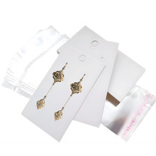 Jewellery Display Cards & Self Adhesive Bags 9x5cm White Earring Holder Set
