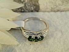 Unusual Russian Chrome Diopside Trilogy Silver Ring UK Size L