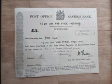 WW1 Post Office War Stock Bond Certificate 1915 - to mature 1925-1945 - scarce!