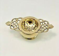 Antique Vintage Tea Strainer Solid Brass EPNS & Drip Tray for Loose Tea