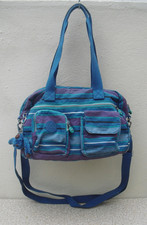 Kipling Latona summer stripe bag with Courtney monkey teal purple