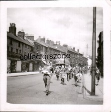 1950's British Army Band Marching  Unidentified Town Photo 2.25x2.25 In v2