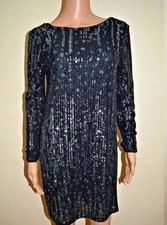 New Next Sequin Black & Gold Long Sleeve Dress Sz UK 10