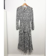 Maje Zebra Midi Maxi Dress Size 40 UK 12 Ruffled Ribou Asymmetric Metallic Sheer