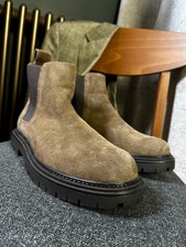 Brand New Mens ZARA Chelsea Boots Taupe Grey Suede Leather UK8 EUR42 RRP £59.99