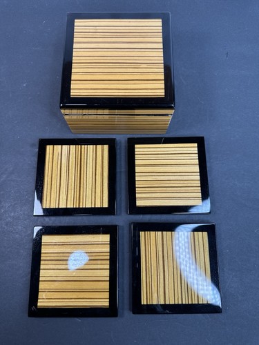 Coaster set faux wood black - set,