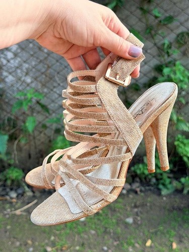 Women donna heels gold textile - gold,